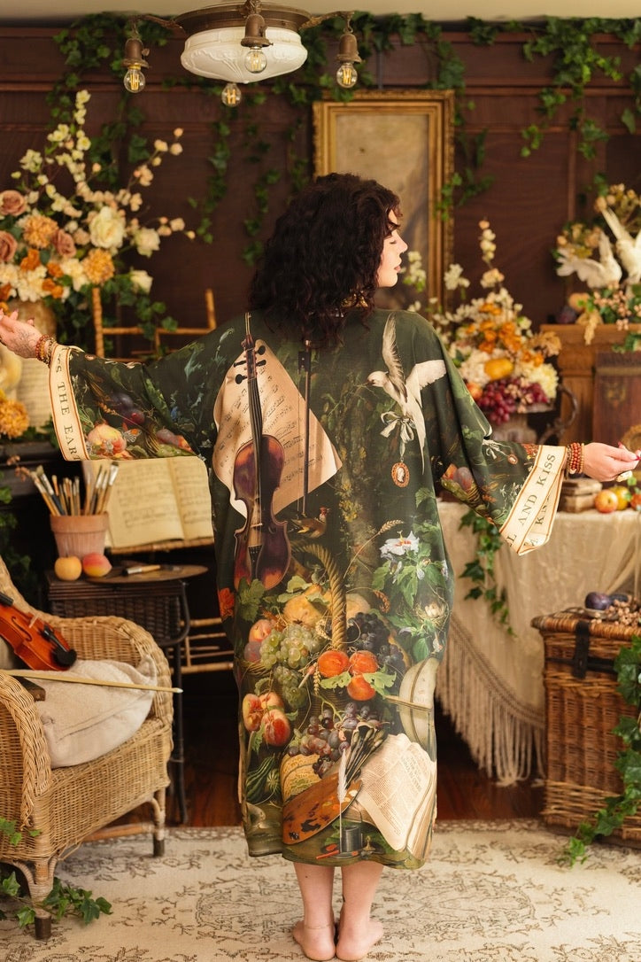 Market Of Stars - Labour of Love - Opera Duster Kimono Duster Robe - Florals & Violin