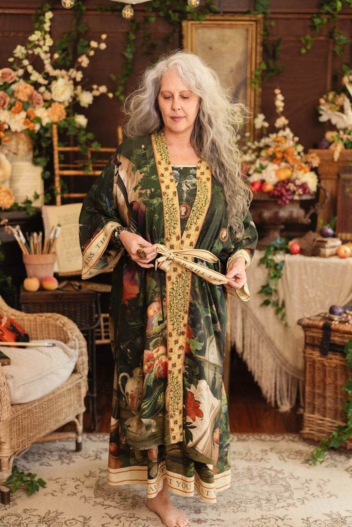 Market Of Stars - Labour of Love - Opera Duster Kimono Duster Robe - Florals & Violin