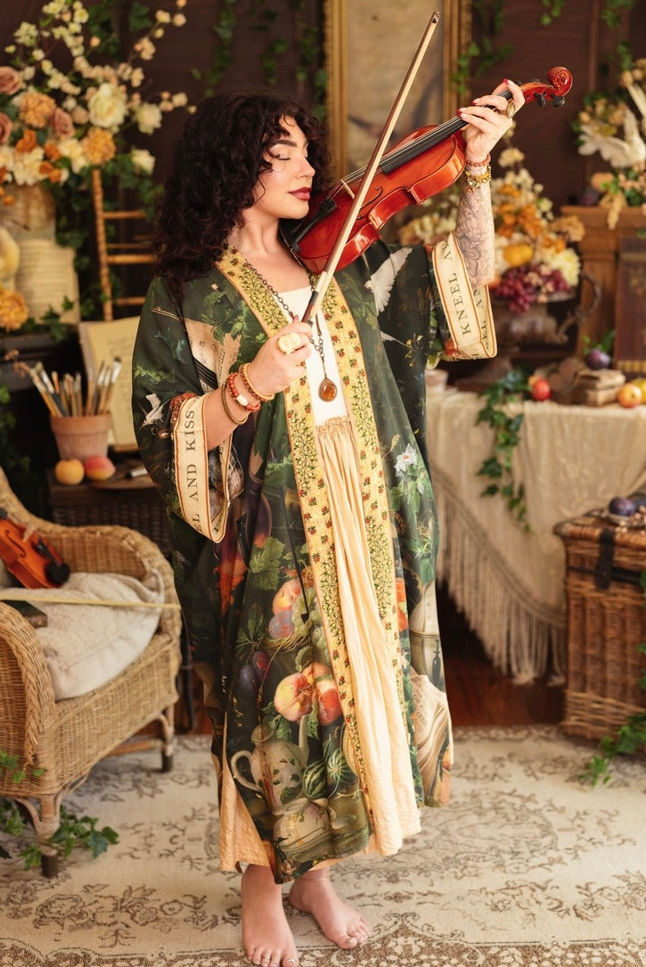 Market Of Stars - Labour of Love - Opera Duster Kimono Duster Robe - Florals & Violin