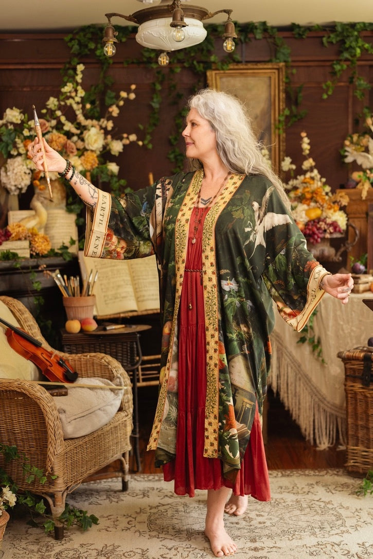 Market Of Stars - Labour of Love - Opera Duster Kimono Duster Robe - Florals & Violin