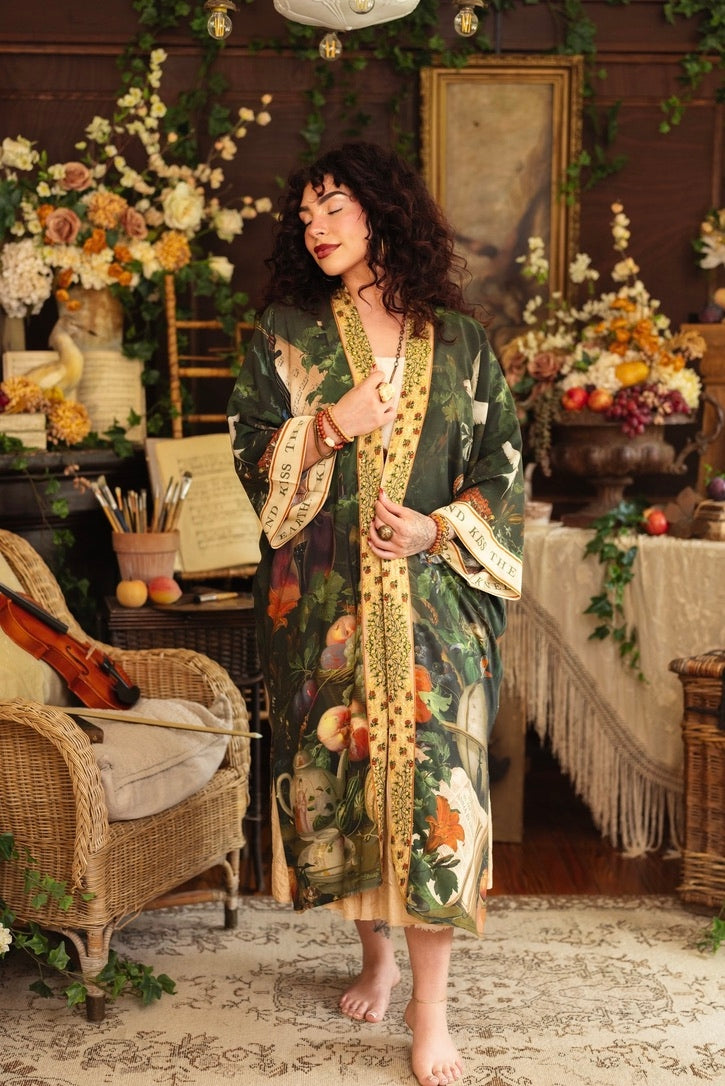 Market Of Stars - Labour of Love - Opera Duster Kimono Duster Robe - Florals & Violin