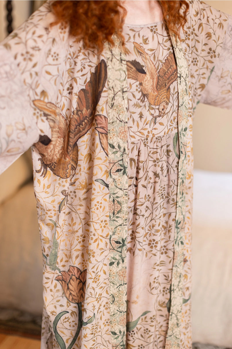 Folklore Bamboo Floral Bird Kimono Duster Robe