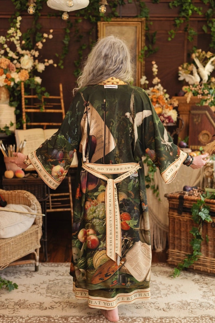 Market Of Stars - Labour of Love - Opera Duster Kimono Duster Robe - Florals & Violin