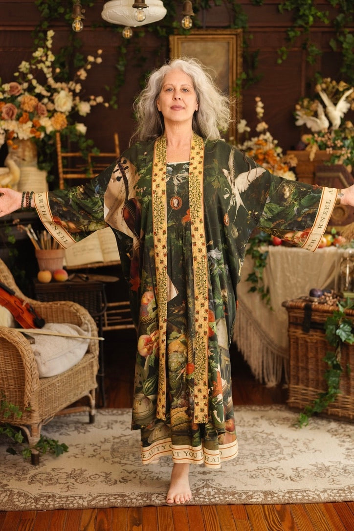 Market Of Stars - Labour of Love - Opera Duster Kimono Duster Robe - Florals & Violin