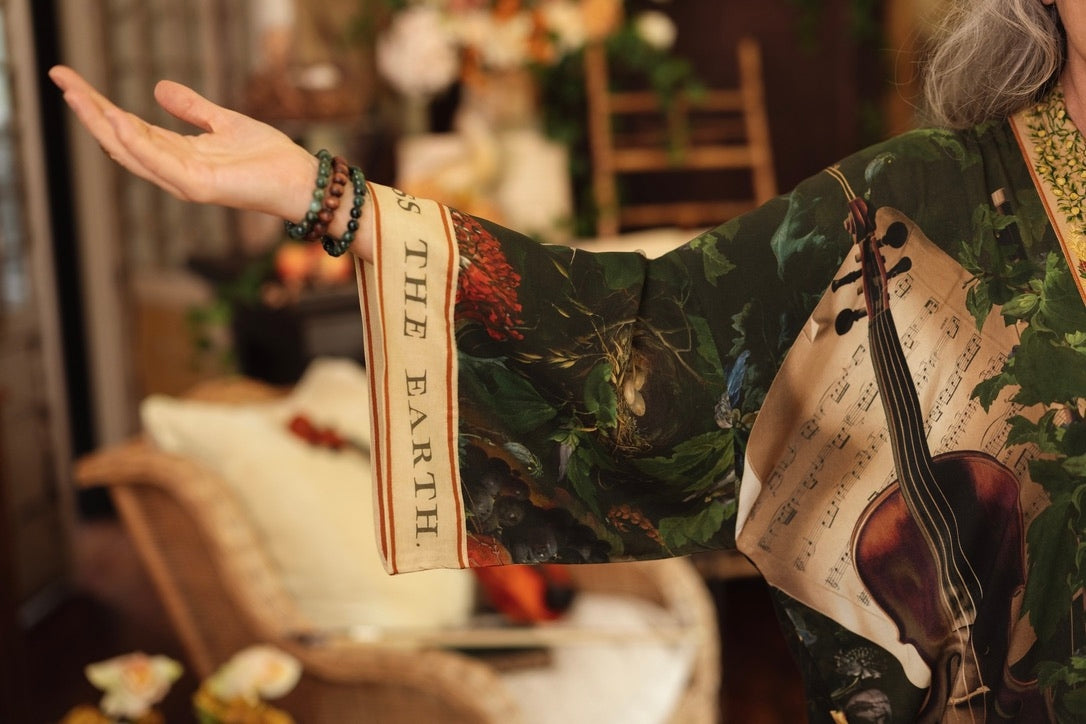 Market Of Stars - Labour of Love - Opera Duster Kimono Duster Robe - Florals & Violin