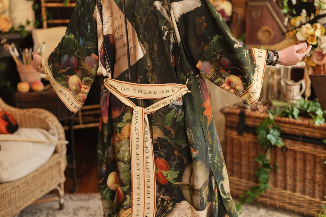 Market Of Stars - Labour of Love - Opera Duster Kimono Duster Robe - Florals & Violin