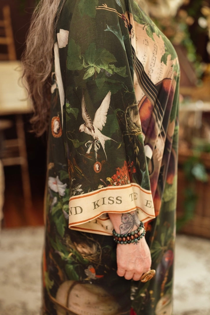 Market Of Stars - Labour of Love - Opera Duster Kimono Duster Robe - Florals & Violin