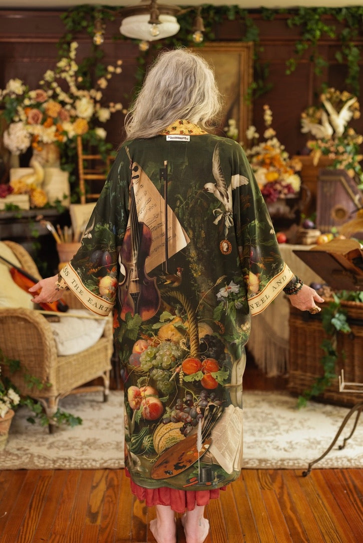 Market Of Stars - Labour of Love - Opera Duster Kimono Duster Robe - Florals & Violin