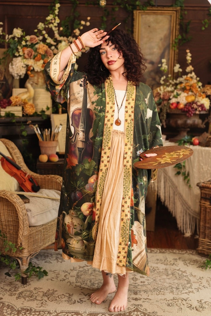 Market Of Stars - Labour of Love - Opera Duster Kimono Duster Robe - Florals & Violin