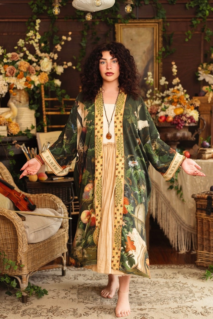 Market Of Stars - Labour of Love - Opera Duster Kimono Duster Robe - Florals & Violin
