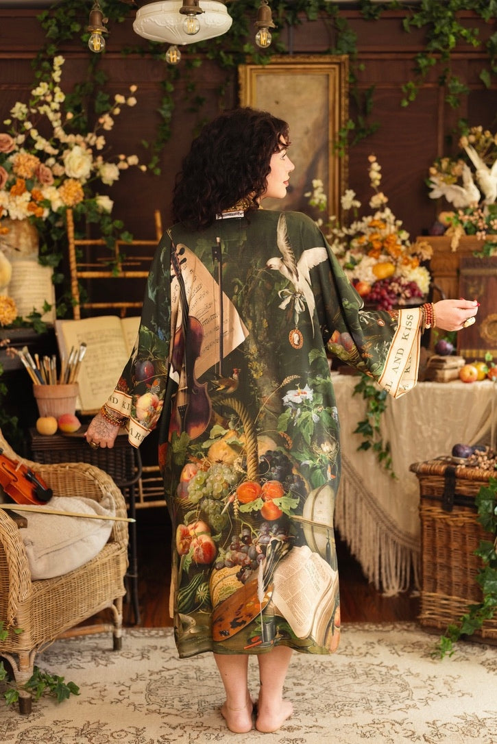 Market Of Stars - Labour of Love - Opera Duster Kimono Duster Robe - Florals & Violin