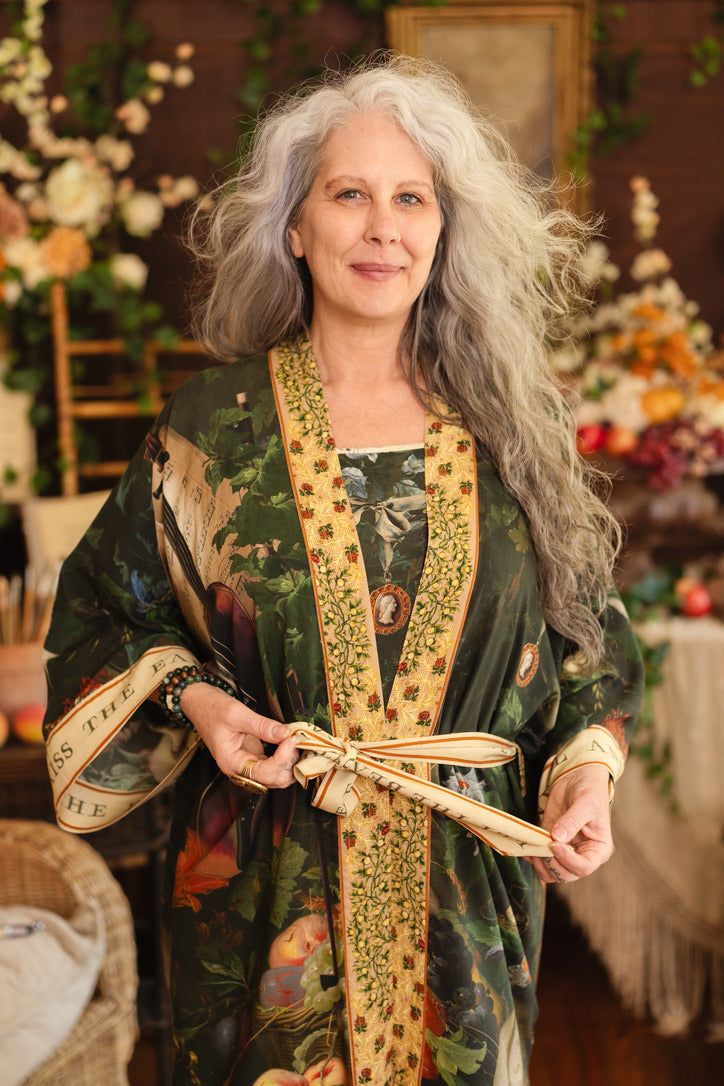 Market Of Stars - Labour of Love - Opera Duster Kimono Duster Robe - Florals & Violin