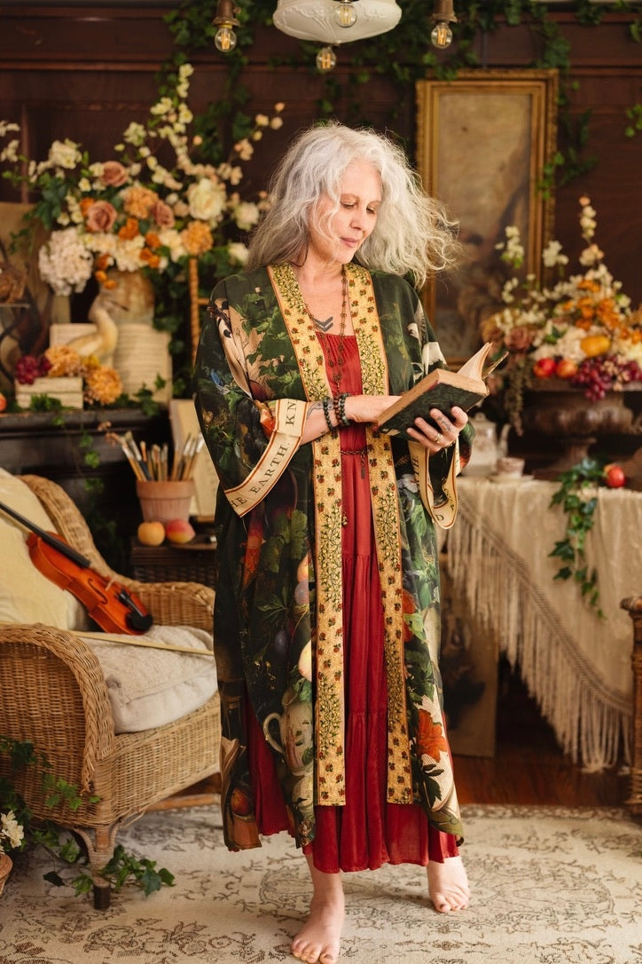 Market Of Stars - Labour of Love - Opera Duster Kimono Duster Robe - Florals & Violin