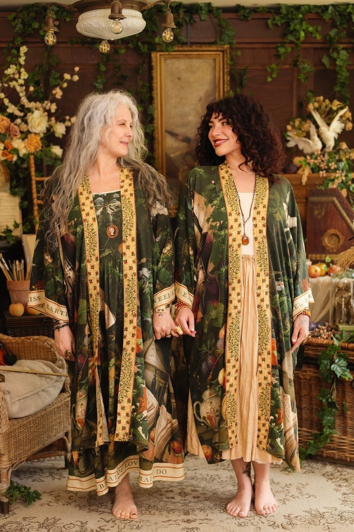 Market Of Stars - Labour of Love - Opera Duster Kimono Duster Robe - Florals & Violin