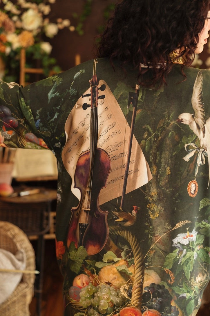 Market Of Stars - Labour of Love - Opera Duster Kimono Duster Robe - Florals & Violin