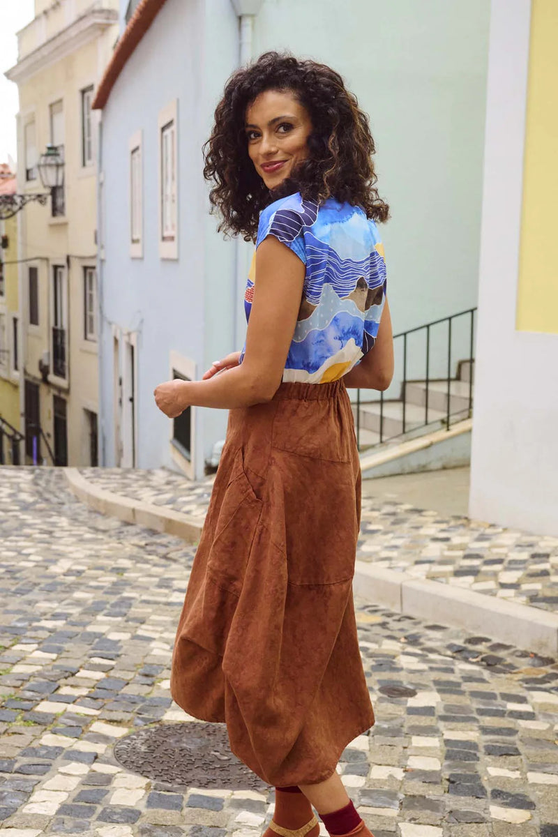 Olga Dre Polga ‘Milwaukee’ Del Arte Skirt  in Demask Linen - Caramel