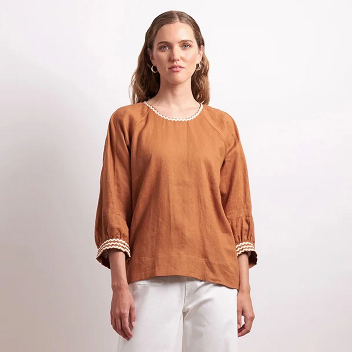 Neris - Ric Rac - Linen Top - Cinnamon