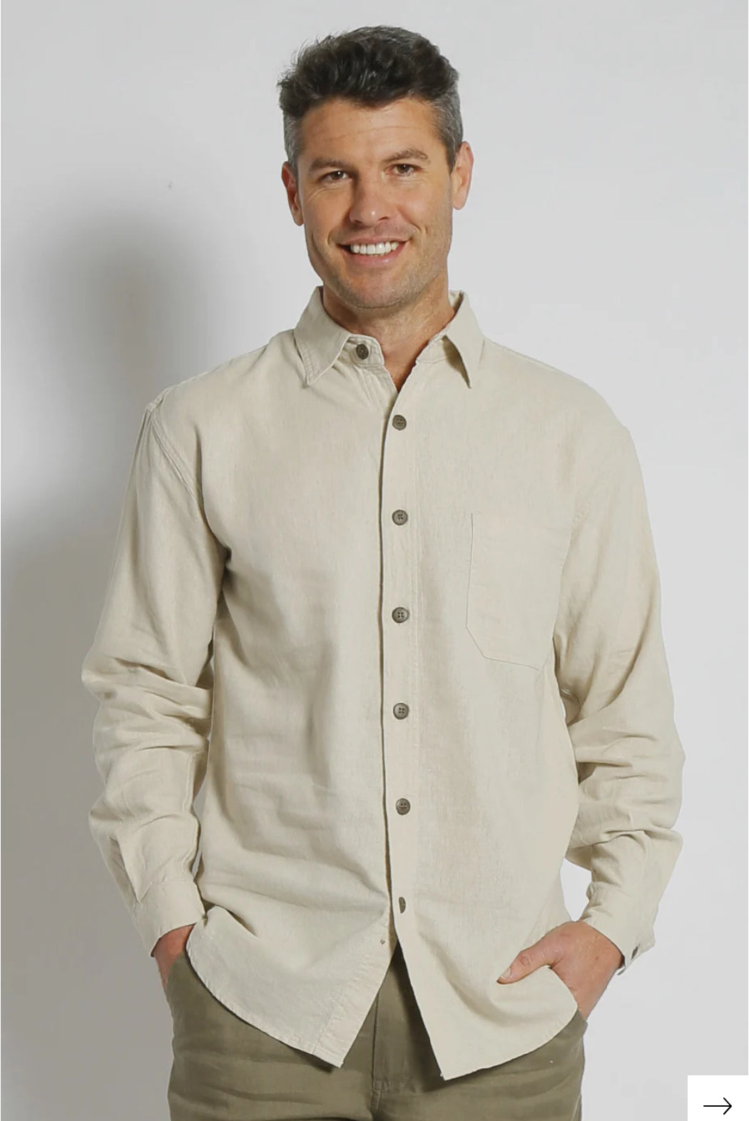 Men’s Hemp Rayon Relax Fit Long Sleeve Shirt - Bone - LAST - Size XXXL