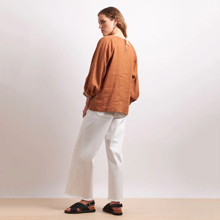 Neris - Ric Rac - Linen Top - Cinnamon