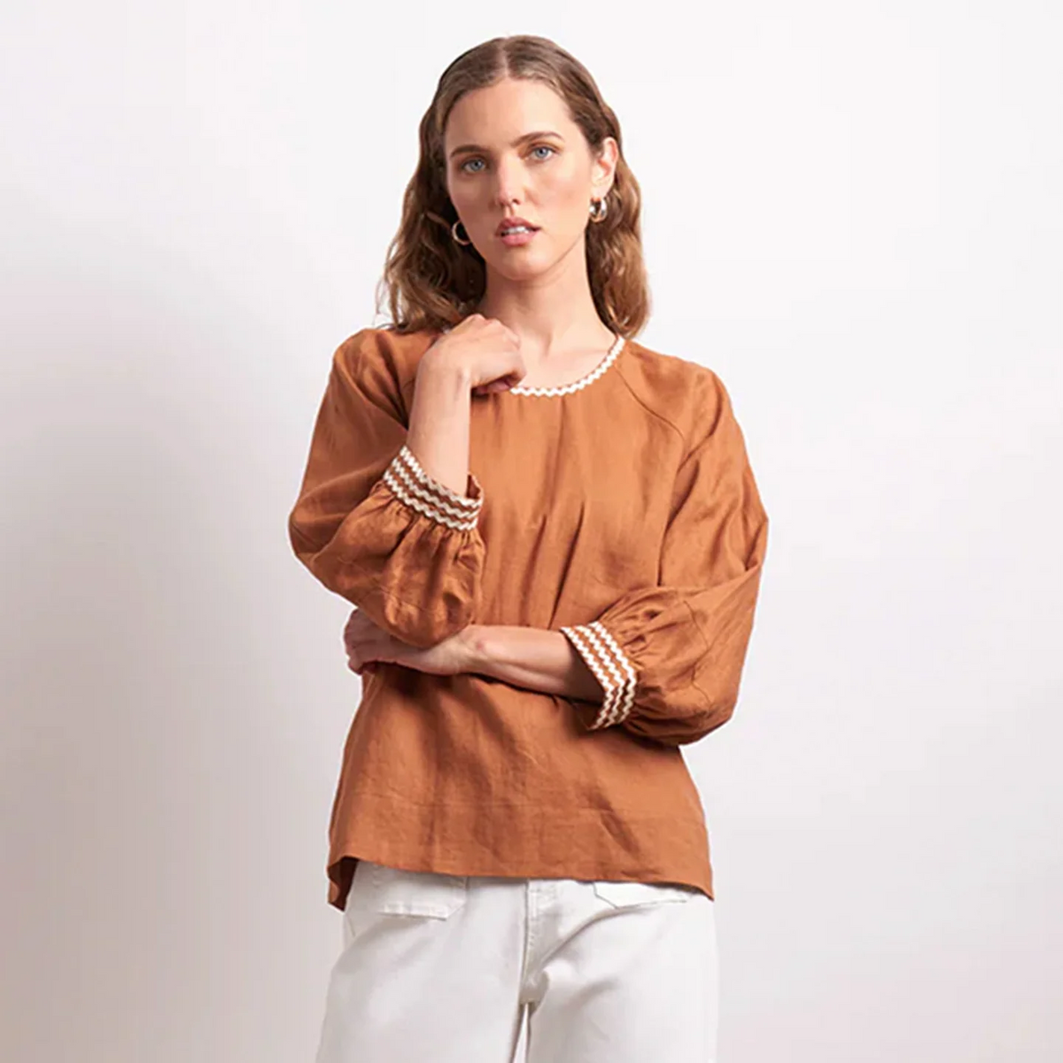 Neris - Ric Rac - Linen Top - Cinnamon