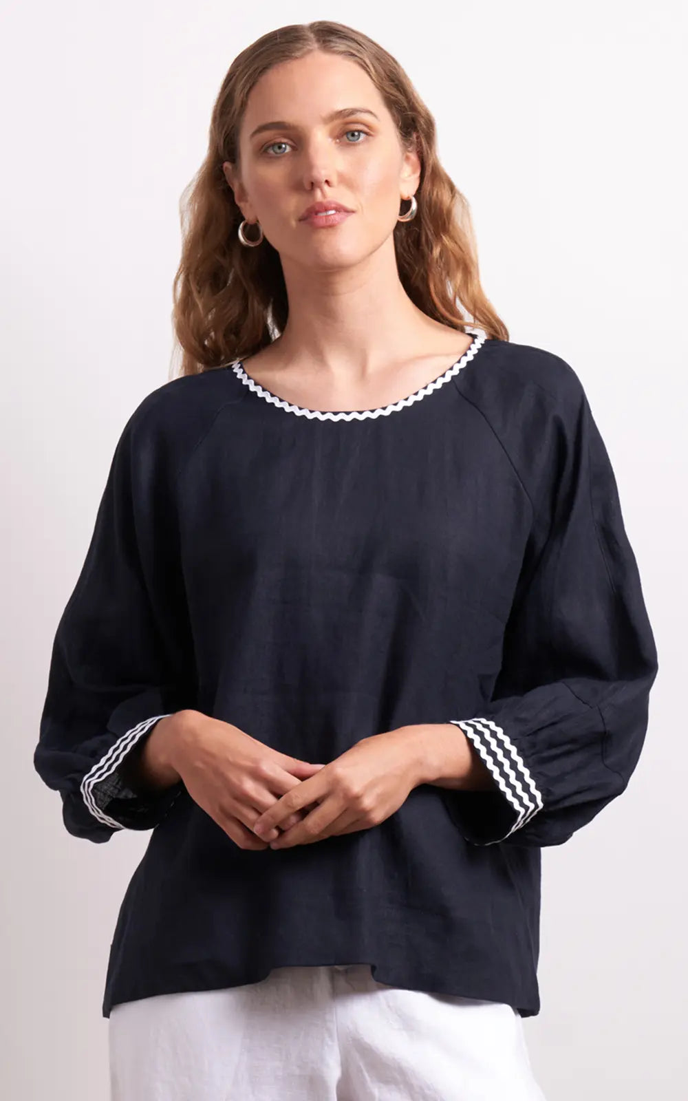 Neris - Ric Rac - Linen Top - Indigo