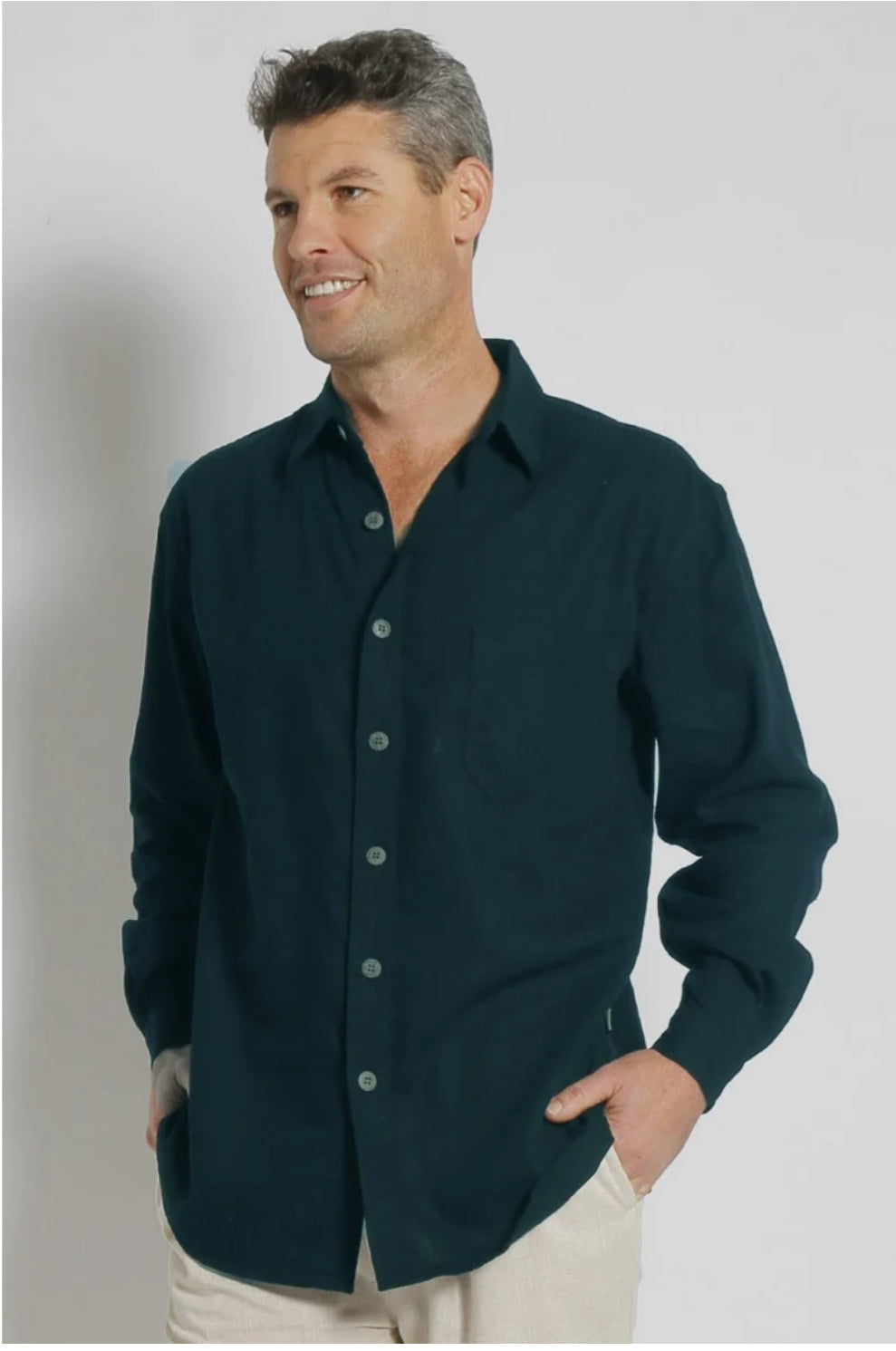 Men’s Hemp Rayon Relax Fit Long Sleeve Shirt -  Bottle - LAST One - Size XXXL