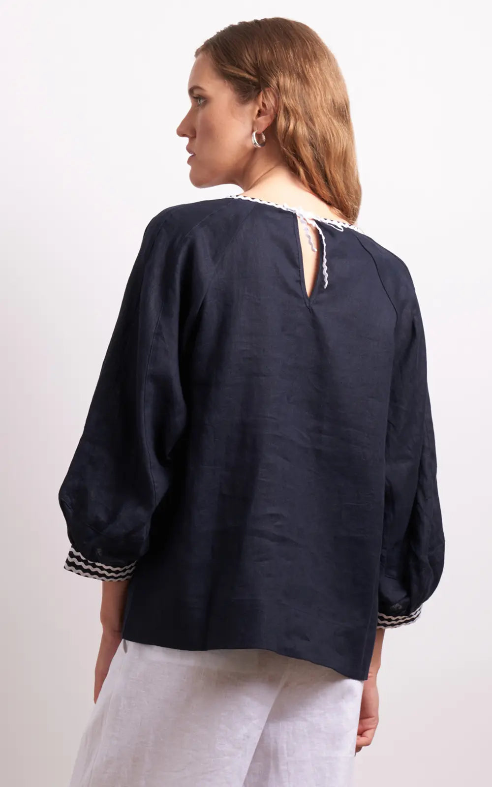 Neris - Ric Rac - Linen Top - Indigo