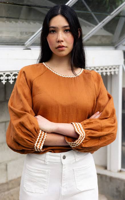 Neris - Ric Rac - Linen Top - Cinnamon