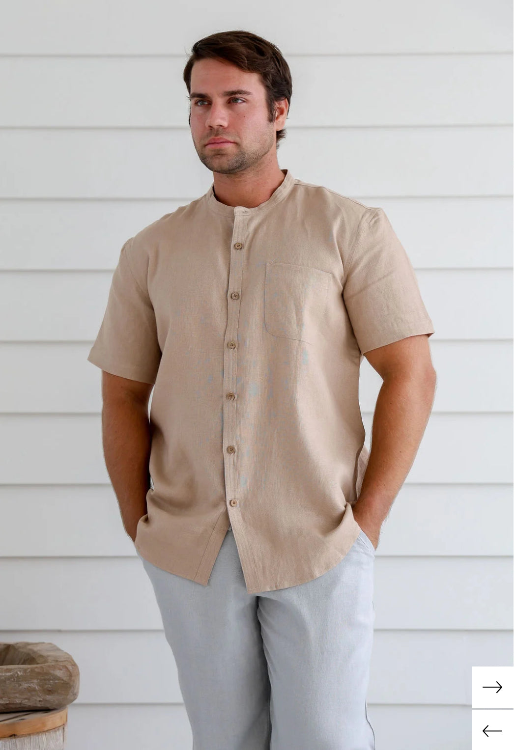 Men’s 100%Hemp Grandpa Short Sleeve Shirt - LAST - Bone - Size M