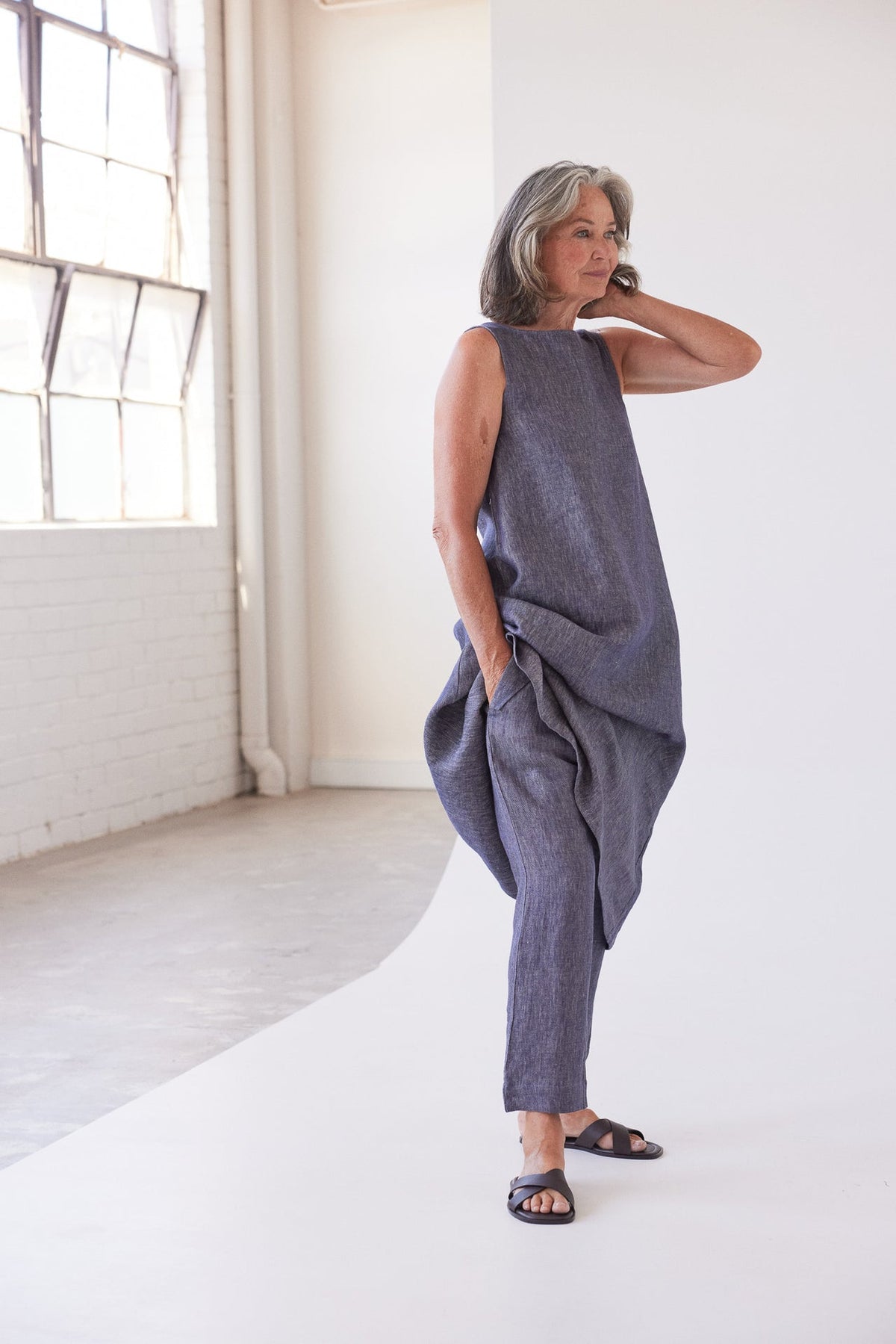 Eva’s Sunday - Asher - Sleeveless Linen Dress - Dusty Denim