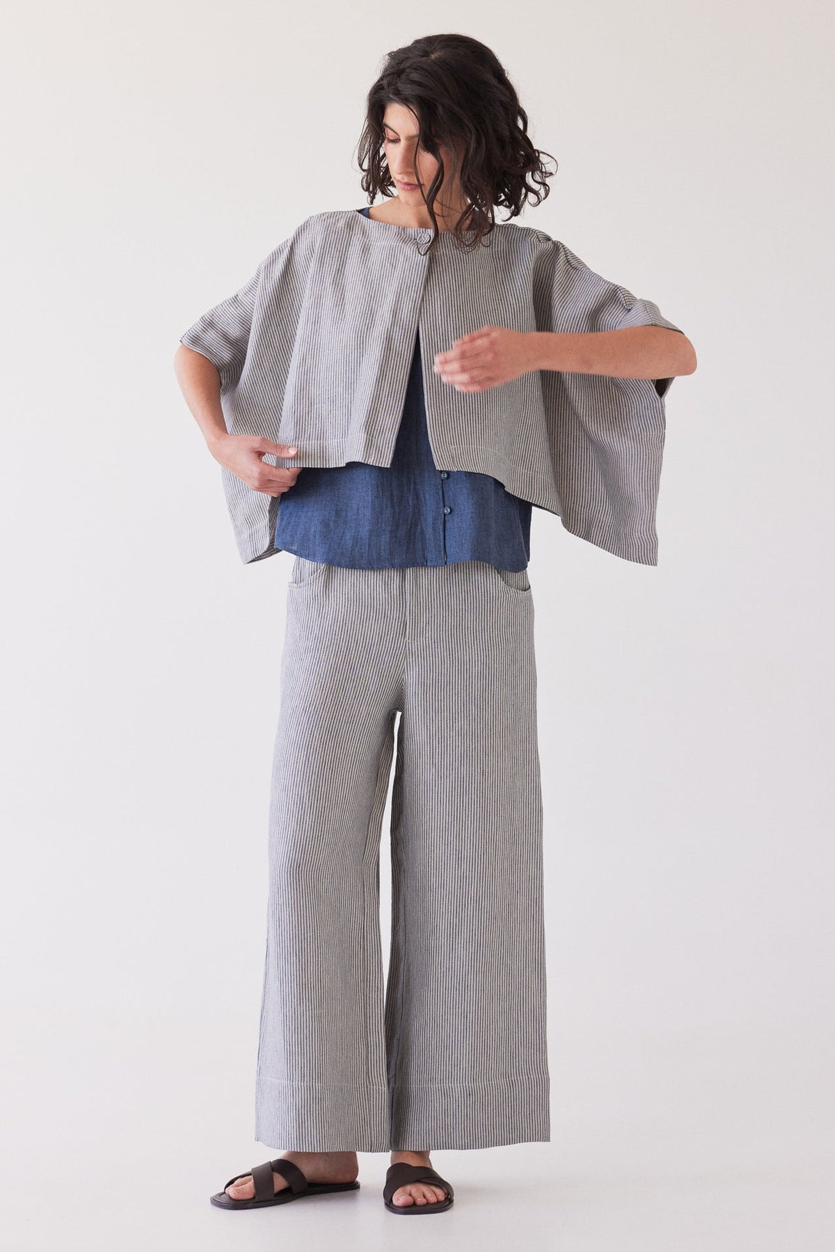 Eva’s Sunday - Bowie - Wide Leg Linen Pant - Chambray Stripe