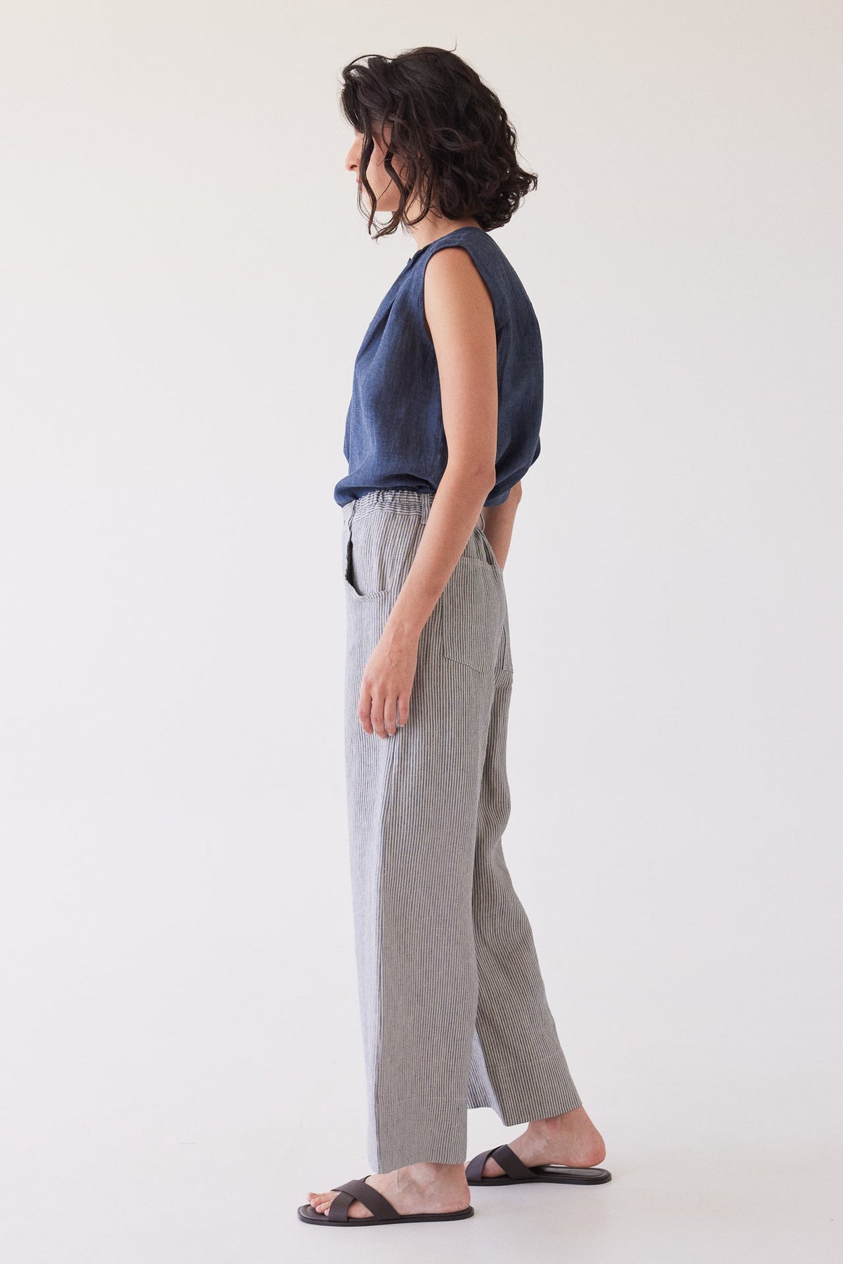 Eva’s Sunday - Bowie - Wide Leg Linen Pant - Chambray Stripe