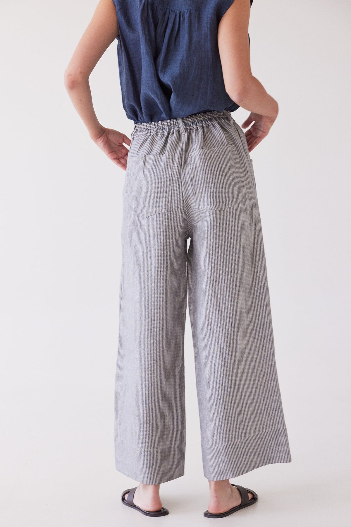 Eva’s Sunday - Bowie - Wide Leg Linen Pant - Chambray Stripe