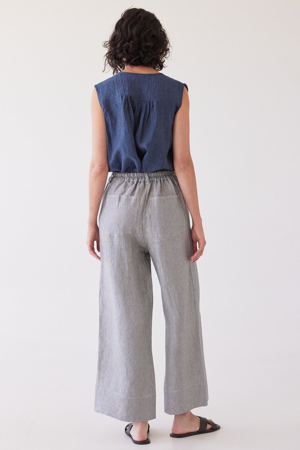 Eva’s Sunday - Bowie - Wide Leg Linen Pant - Chambray Stripe