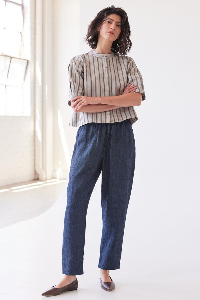 Eva’s Sunday - Leighton - Narrow Leg Linen Pant - Navy