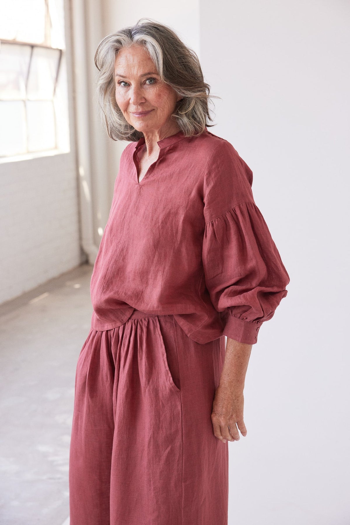 Eva’s Sunday - Maddison - Long Sleeve Linen Blouse - Burnt Sienna