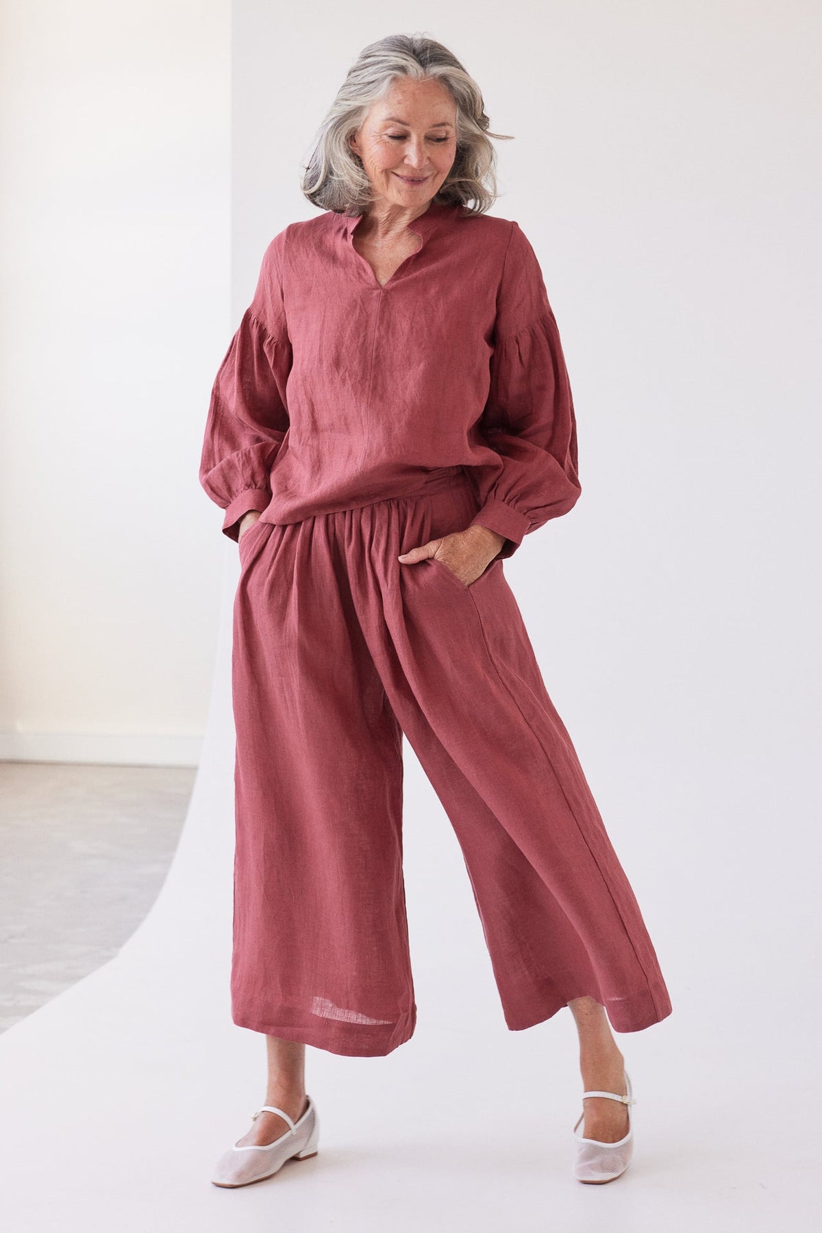 Eva’s Sunday - Maddison - Long Sleeve Linen Blouse - Burnt Sienna