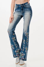 Floral Embroidery High-Waist Flare 32" Jeans