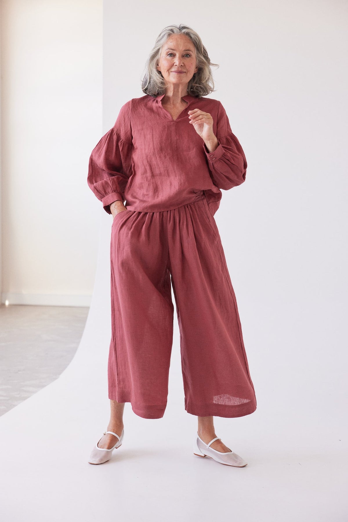 Eva’s Sunday - Maddison - Long Sleeve Linen Blouse - Burnt Sienna