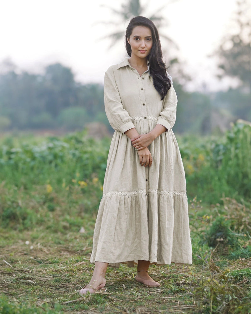 ‘April’ Linen Maxi Dress - Oatmeal