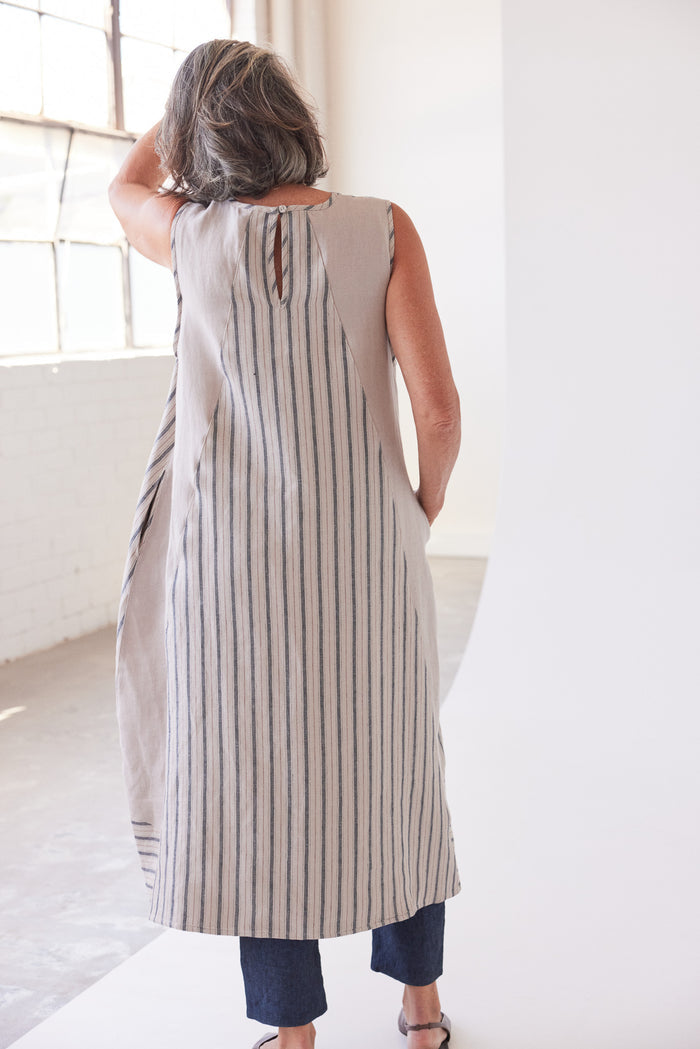 Eva’s Sunday - Mia - Midi Linen Dress - Navy Stripe