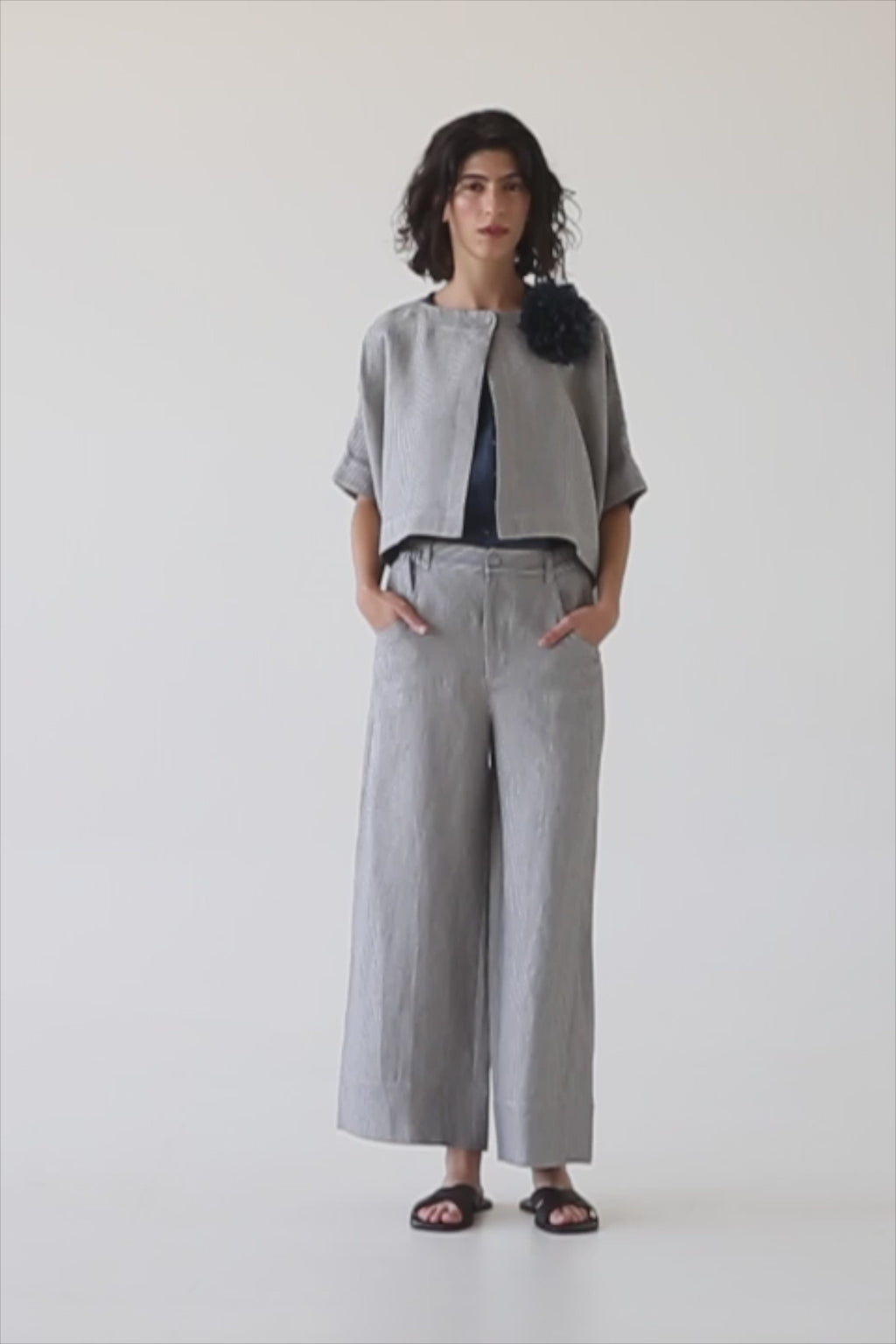 Eva’s Sunday - Tussie - Capelet Linen Jacket - Chambray Stripe