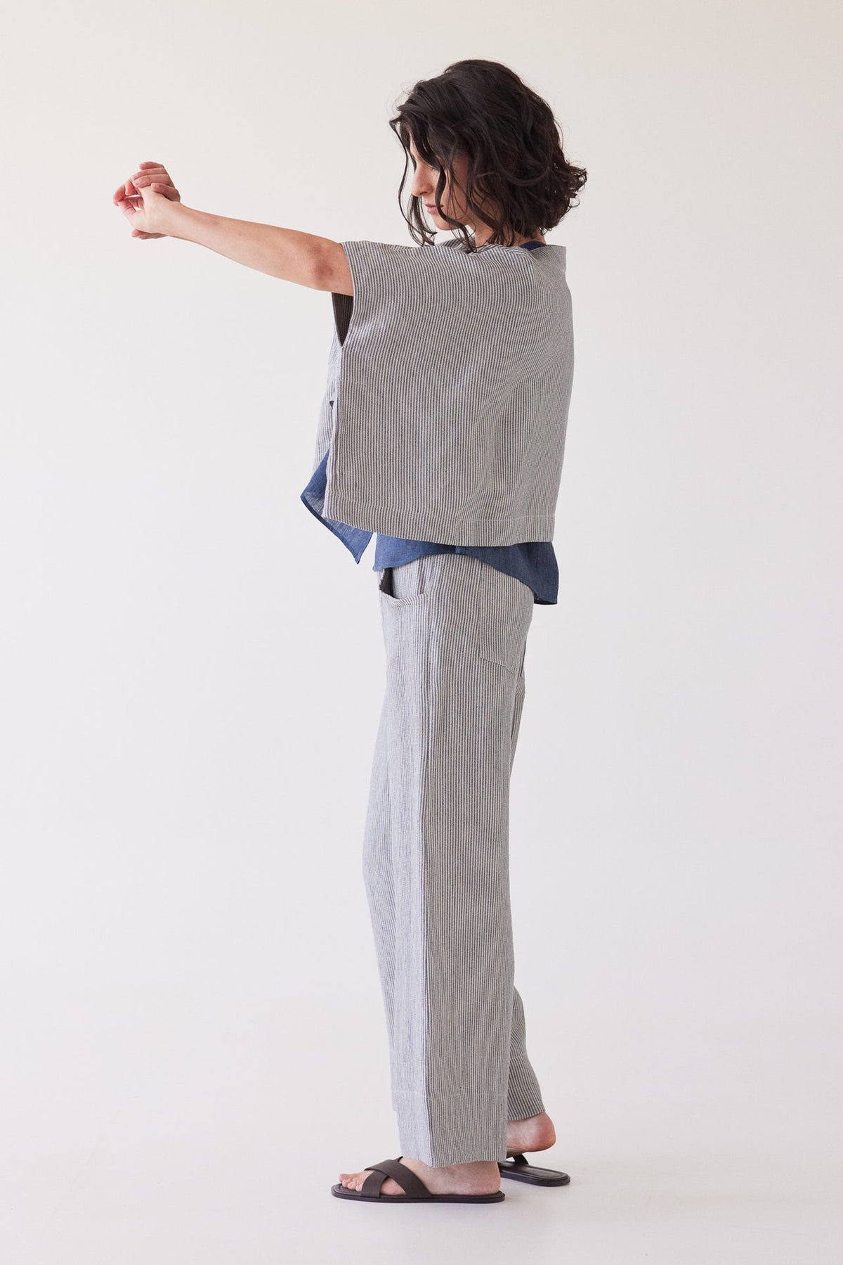 Eva’s Sunday - Tussie - Capelet Linen Jacket - Chambray Stripe