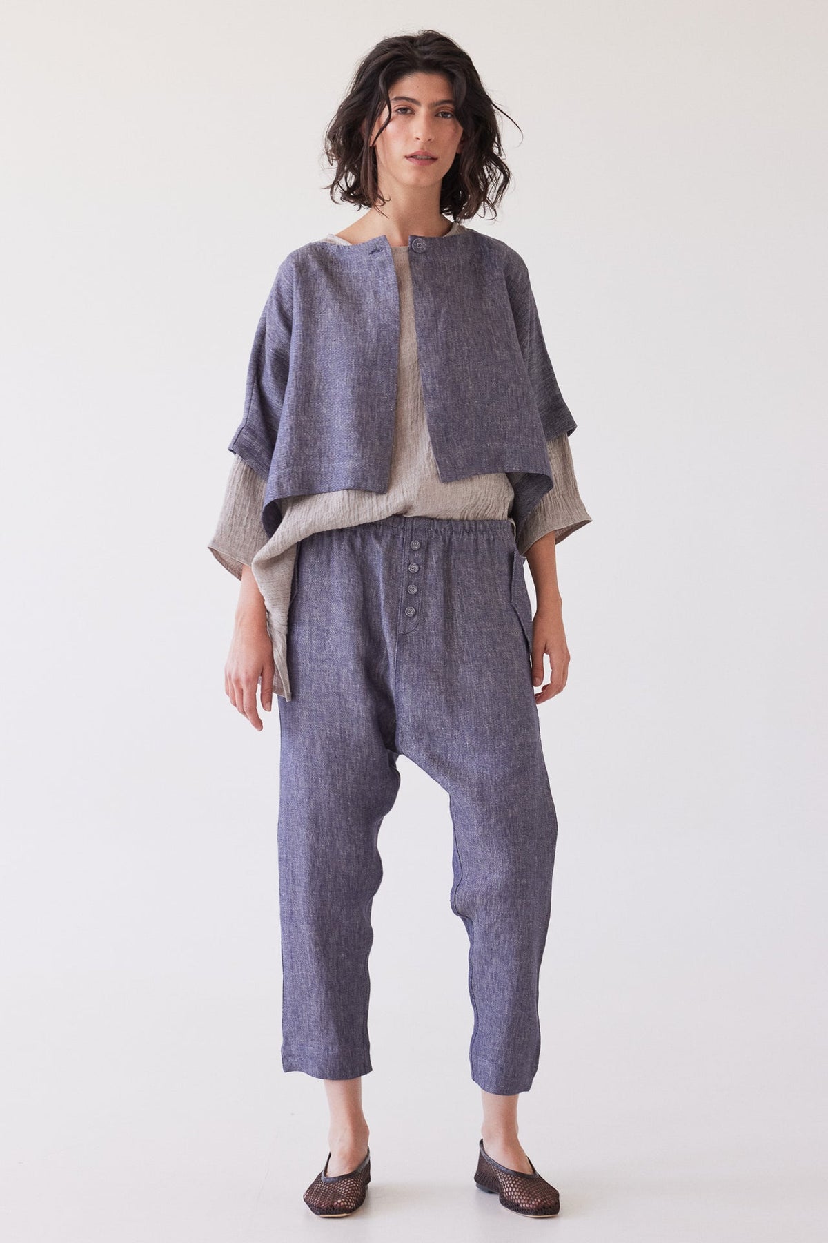 Eva’s Sunday - Tussie - Capelet Linen Jacket - Dusty Denim