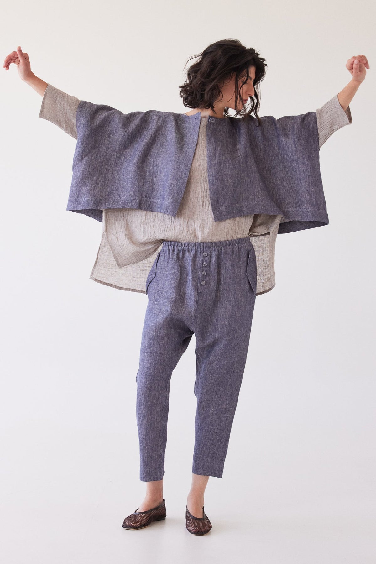 Eva’s Sunday - Tussie - Capelet Linen Jacket - Dusty Denim