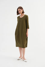 Tirelli Diagonal Seam Linen Dress -  Dark Moss