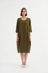 Tirelli Diagonal Seam Linen Dress -  Dark Moss