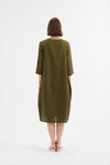 Tirelli Diagonal Seam Linen Dress -  Dark Moss