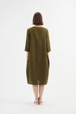 Tirelli Diagonal Seam Linen Dress -  Dark Moss