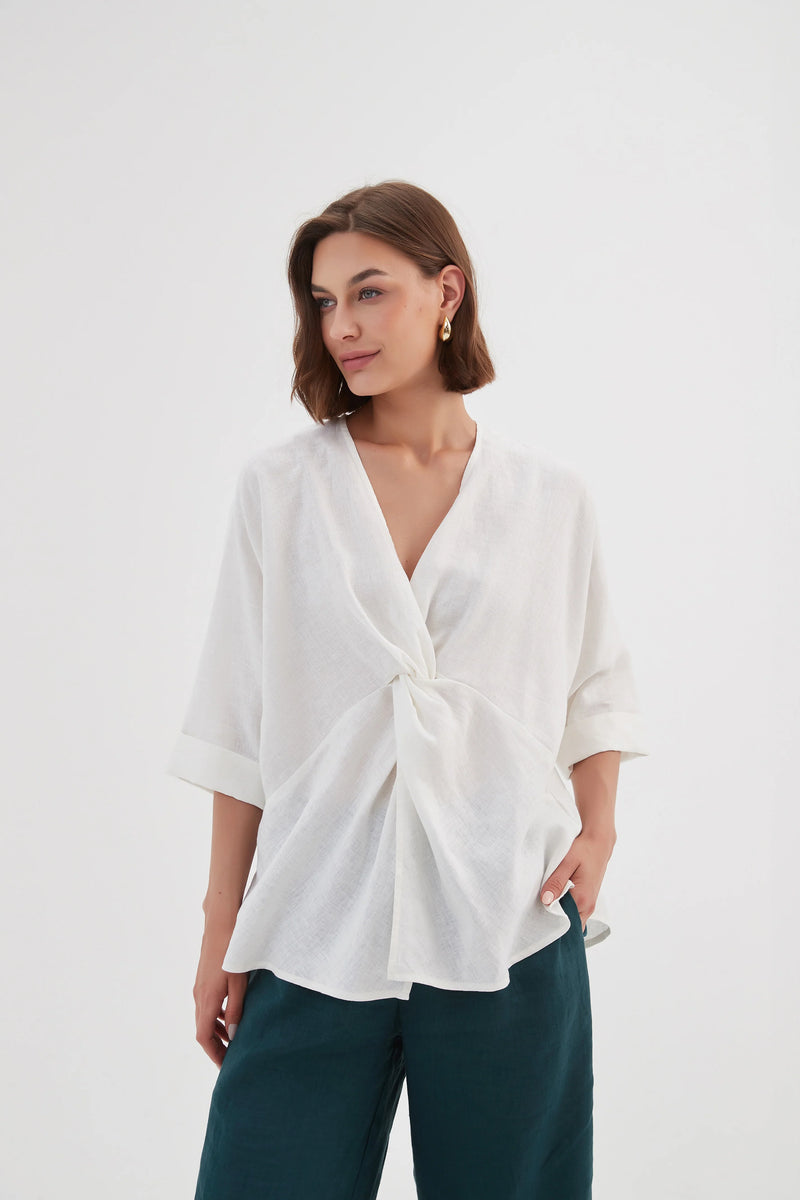 Tirelli Twist Front Linen Top - Various Colours